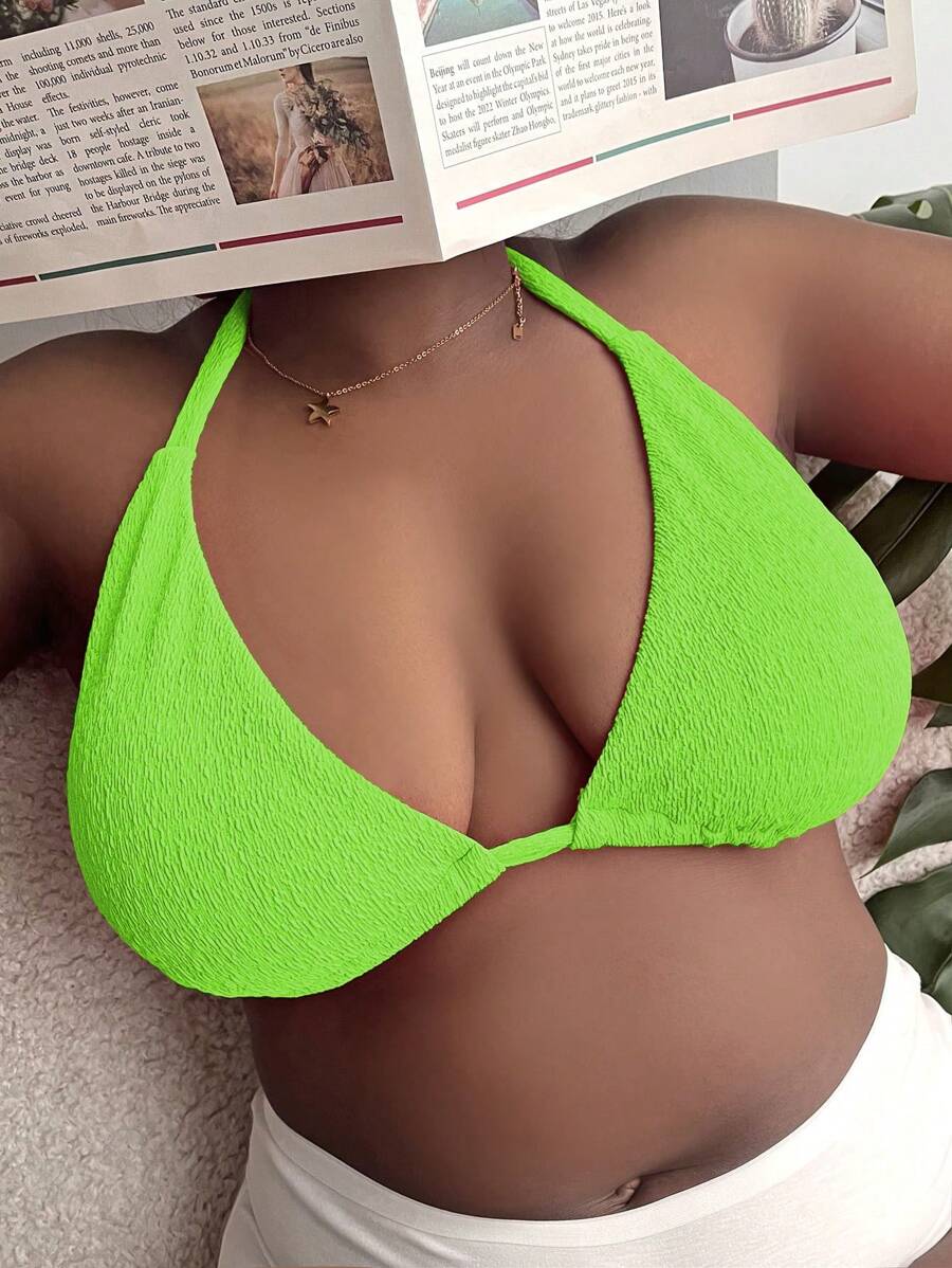 SHEIN SXY Plus Größe Sommer Strand, schlichter Triangel Neon Bikini Top mit Neckholder