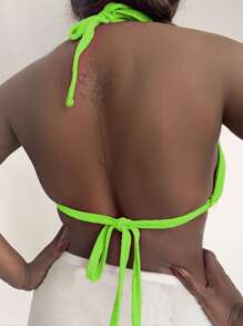 SHEIN SXY Plus Größe Sommer Strand, schlichter Triangel Neon Bikini Top mit Neckholder