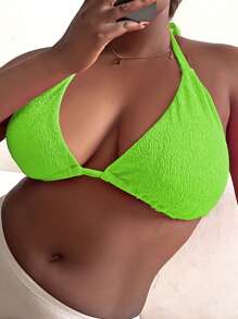 SHEIN SXY Plus Größe Sommer Strand, schlichter Triangel Neon Bikini Top mit Neckholder