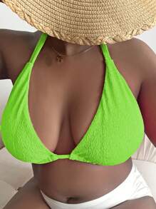 SHEIN SXY Plus Größe Sommer Strand, schlichter Triangel Neon Bikini Top mit Neckholder