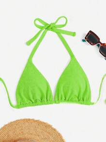 SHEIN SXY Plus Größe Sommer Strand, schlichter Triangel Neon Bikini Top mit Neckholder