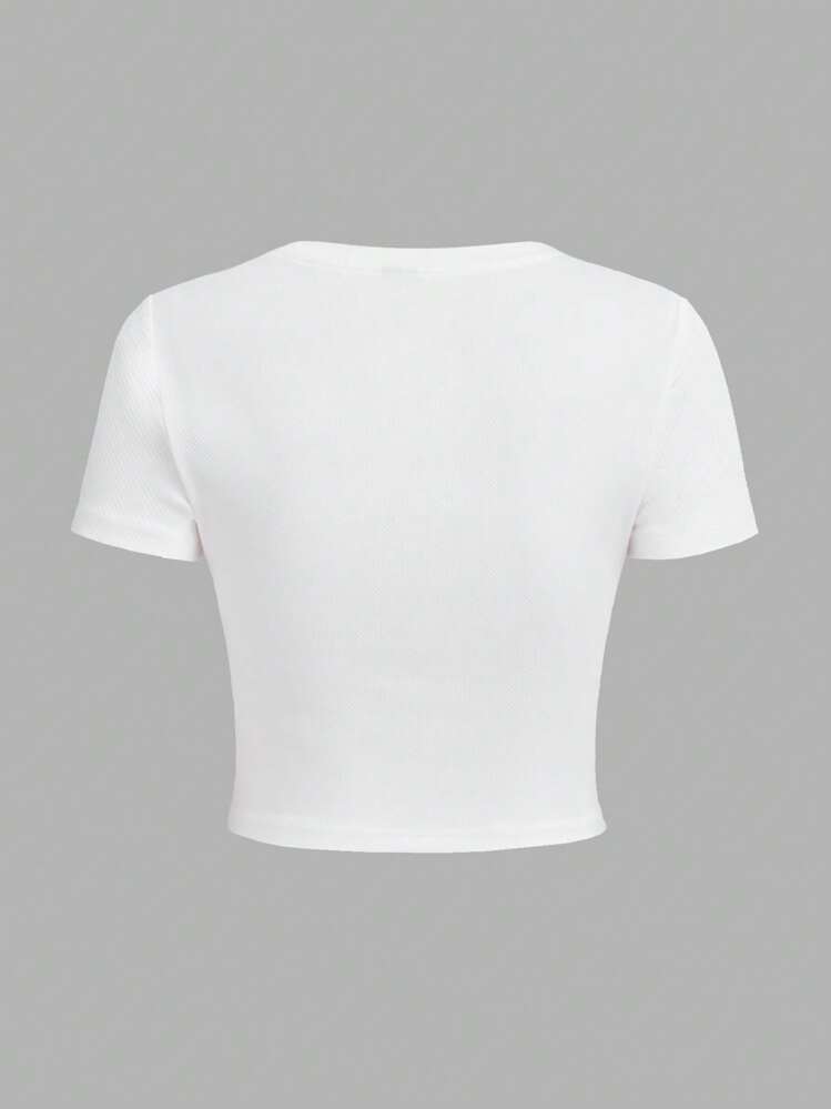 SHEIN ICON Letter Graphic Crop Tee - Multicolor - View 2