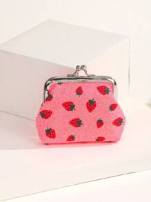 1pc Cute Cartoon Coin Purse, Strawberry Pattern Snap Clasp Coin Pouch, Women Coin Storage Bag, Suitable For Travel, Gift