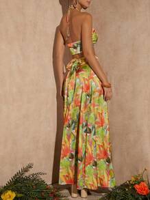 SHEIN VCAY Bộ đồ hai mảnh nữ Hội Chữ thập Buộc lại Tách cao Nhiệt đới Boho - Nhiều màu - Xem 2