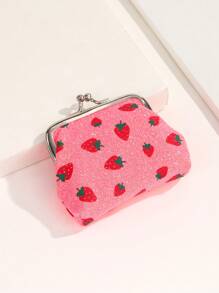 1pc Cute Cartoon Coin Purse, Strawberry Pattern Snap Clasp Coin Pouch, Women Coin Storage Bag, Suitable For Travel, Gift