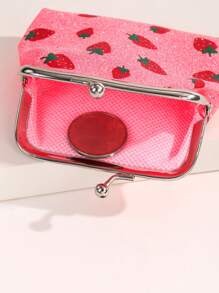 1pc Cute Cartoon Coin Purse, Strawberry Pattern Snap Clasp Coin Pouch, Women Coin Storage Bag, Suitable For Travel, Gift