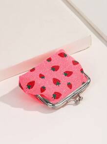 1pc Cute Cartoon Coin Purse, Strawberry Pattern Snap Clasp Coin Pouch, Women Coin Storage Bag, Suitable For Travel, Gift