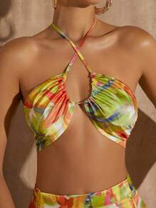 SHEIN VCAY Bộ đồ hai mảnh nữ Hội Chữ thập Buộc lại Tách cao Nhiệt đới Boho - Nhiều màu - Xem 5