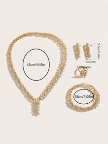 5pcs/Set Luxury Zinc Alloy Rhinestone Leaf Decor Jewelry Set For Women For Wedding Party - Yellow Gold - View 3