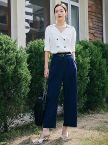 DAZY Solid Double Breasted Blouse - White - View 6