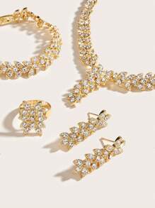 5pcs/Set Luxury Zinc Alloy Rhinestone Leaf Decor Jewelry Set For Women For Wedding Party - Yellow Gold - View 4