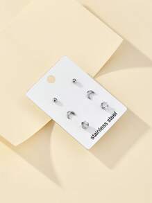 3對/套太陽和月亮耳釘 - 銀色 - 查看 3