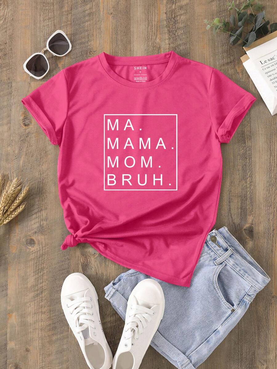 SHEIN LUNE Letter Graphic Tee - Hot Pink - View 1