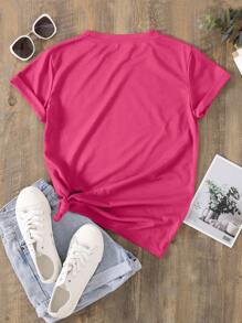 SHEIN LUNE Letter Graphic Tee - Hot Pink - View 2