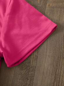 SHEIN LUNE Letter Graphic Tee - Hot Pink - View 4