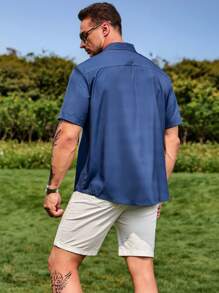 Manfinity Homme Men Plus Loose Fit Striped & Geometric Print Shirt - Navy Blue - View 4