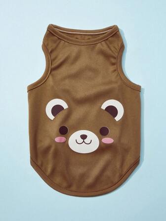 PETSIN 1入組卡通小熊印花寵物背心適用於狗狗和貓適合夏天