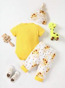 SHEIN Newborn Baby Boy Cartoon Graphic Bodysuit & Sweatpants - Multicolor - View 2