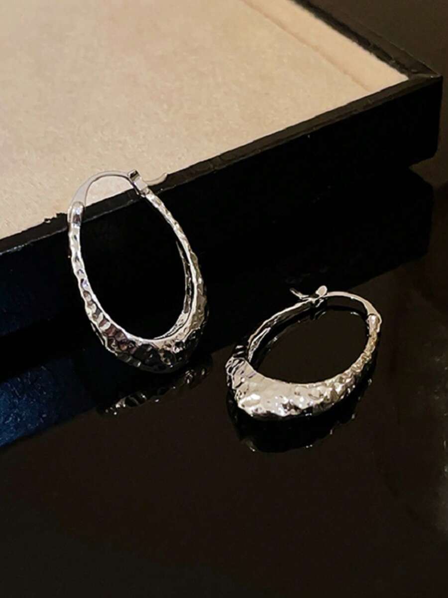 1 Đôi Khuyên Tai Vòng Họa Tiết Hợp Kim Kẽm Thời Trang Cho Nữ Cho Món Quà Ngày Lễ Tình Nhân - Bạc - Xem 1