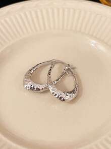 1 Đôi Khuyên Tai Vòng Họa Tiết Hợp Kim Kẽm Thời Trang Cho Nữ Cho Món Quà Ngày Lễ Tình Nhân - Bạc - Xem 2