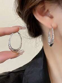 1 Đôi Khuyên Tai Vòng Họa Tiết Hợp Kim Kẽm Thời Trang Cho Nữ Cho Món Quà Ngày Lễ Tình Nhân - Bạc - Xem 4