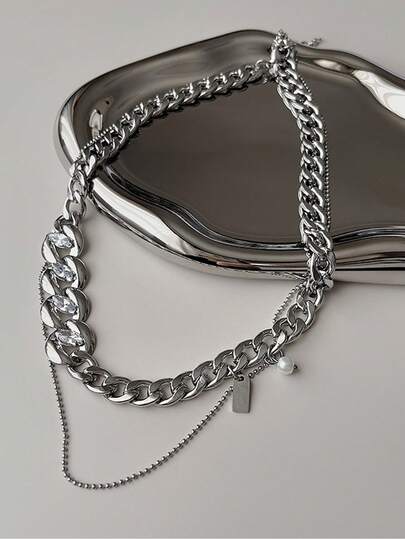 1条时尚金属链条多层项链，适合男士日常、约会、派对佩戴