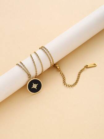 星星細節圓形吊飾項鍊