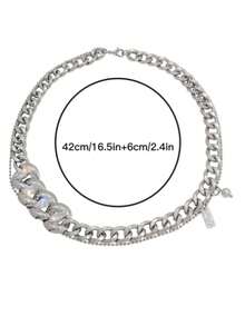 1条时尚金属链条多层项链，适合男士日常、约会、派对佩戴 - 銀色 - 查看 5