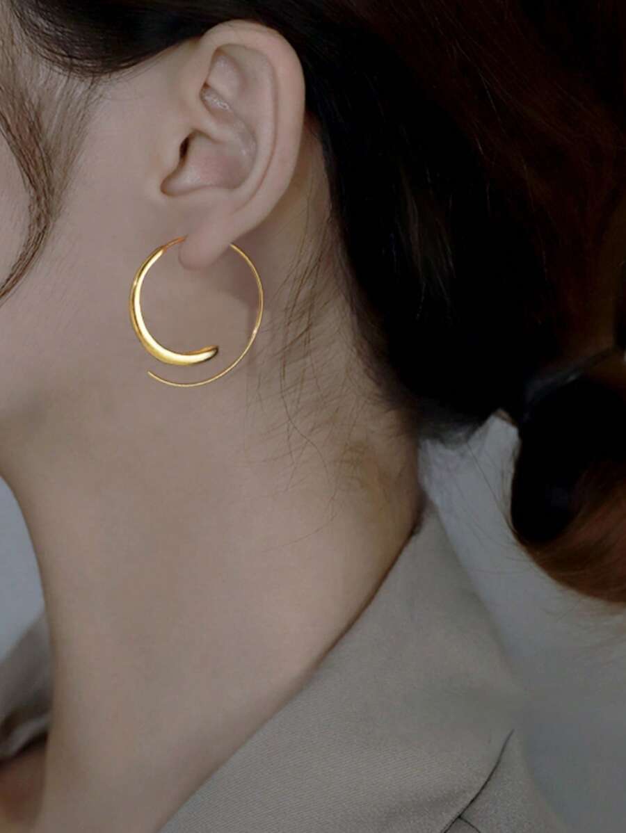 1對時尚鋅合金極簡開口耳環適合女士適用於禮品 - 金黃色 - 查看 1