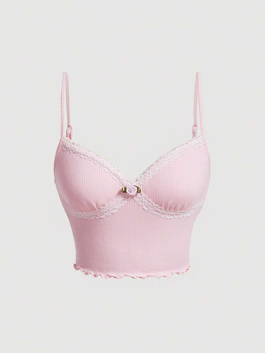 SHEIN MOD 蕾絲邊吊帶上衣 - 淺粉色 - 查看 1