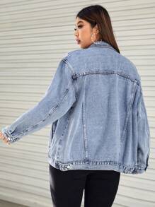 SHEIN EZwear Cazadora mezclilla desgarro con bolsillo con solapa - Lavado ligero - Ver 2