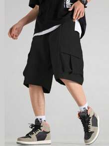 Chillumni Loose Fit Men's Shorts With Flap Pockets On Both Sides - Black - View 1