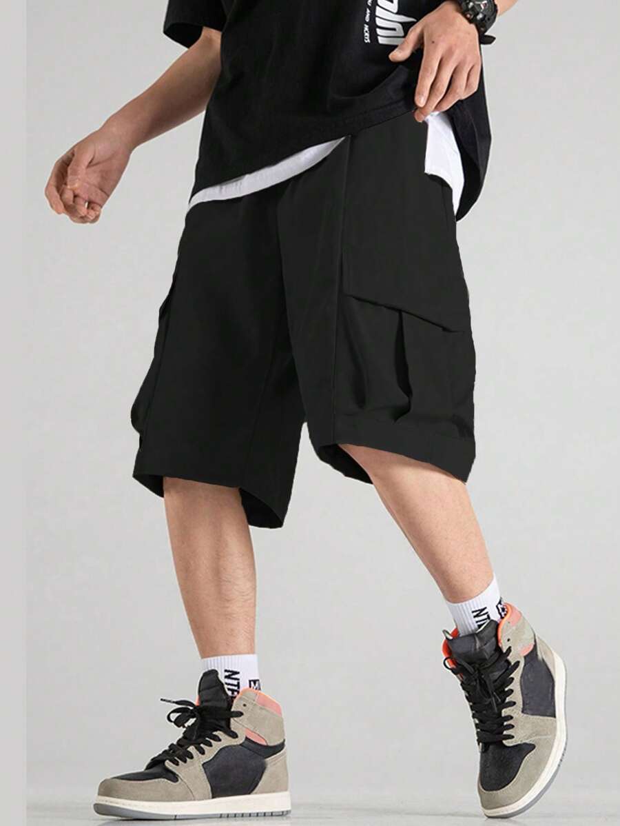 Chillumni Loose Fit Men's Shorts With Flap Pockets On Both Sides - Black - View 1