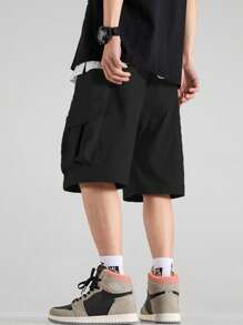 Chillumni Loose Fit Men's Shorts With Flap Pockets On Both Sides - Black - View 2