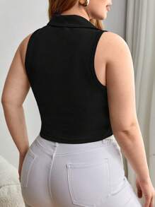 SHEIN Essnce 大碼素色條紋針織背心上衣 - 黑色 - 查看 2