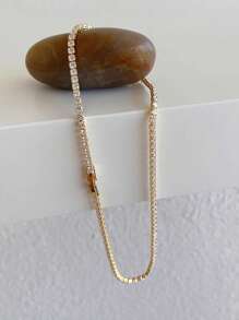 S SHOPBOHO 1pc Bridal Jewelry Bling Cz Diamond Tennis Choker Square Cz Diamond Link Chain Necklace Wedding Accessories