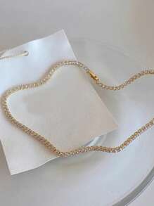 S SHOPBOHO 1pc Bridal Jewelry Bling Cz Diamond Tennis Choker Square Cz Diamond Link Chain Necklace Wedding Accessories