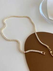 S SHOPBOHO 1pc Bridal Jewelry Bling Cz Diamond Tennis Choker Square Cz Diamond Link Chain Necklace Wedding Accessories