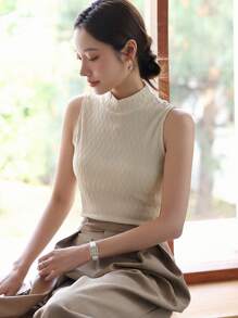 DAZY Chất rắn Cổ giả Áo ba lỗ - Màu be - Xem 6