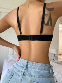 SHEIN Women's Casual Comfy Black Push Up Bra Fabric Medium Stretch Plain Backless Cup Detail - Black - View 2