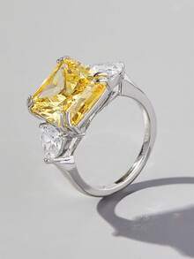 1pc Exquisite Cubic Zirconia Decor Silver Ring For Women For Gift - Silver - View 2