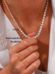 S SHOPBOHO 1pc Bridal Jewelry Bling Cz Diamond Tennis Choker Square Cz Diamond Link Chain Necklace Wedding Accessories