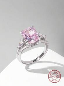 1 件时尚奢华优雅 925 银方晶锆石女士戒指，适合日常、派对、约会和节日礼物 - 銀色 - 查看 1