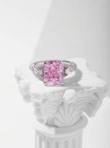 1 件时尚奢华优雅 925 银方晶锆石女士戒指，适合日常、派对、约会和节日礼物 - 銀色 - 查看 2