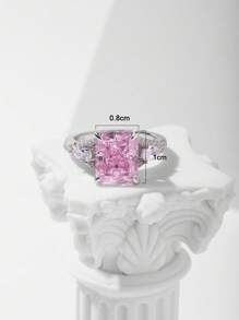 1 件时尚奢华优雅 925 银方晶锆石女士戒指，适合日常、派对、约会和节日礼物 - 銀色 - 查看 5