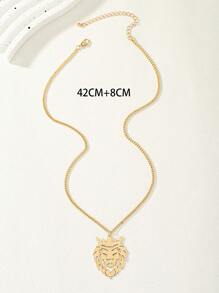 獅子頭吊墜項鏈 - 金黃色 - 查看 4