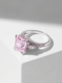 1 件时尚奢华优雅 925 银方晶锆石女士戒指，适合日常、派对、约会和节日礼物 - 銀色 - 查看 4