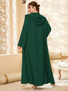 Al Najma Plus Paisley Embroidery Hooded Abaya Set Kaftan Jalabiya Dress - Dark Green - View 2