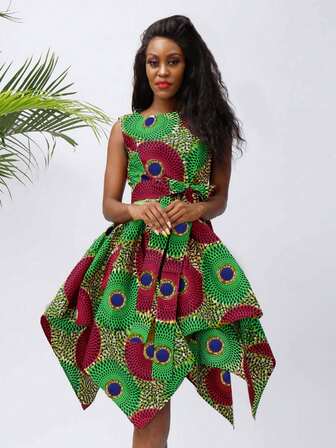 Allover Print Hanky Hem Dress