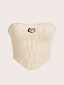 SHEIN EZwear 條紋針織水鑽圓環裝飾頭巾下擺短款抹胸上衣